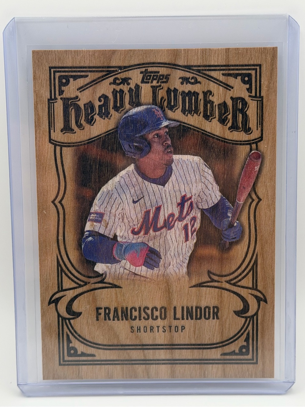Topps Heavy Lumber Wood-Tone Francisco Lindor Mets Card